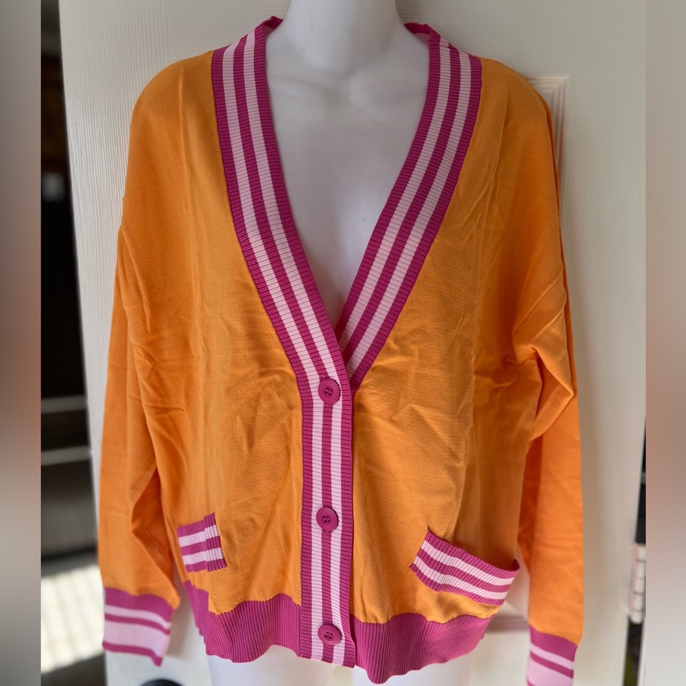 Victor Glemaud Orange Pink V- Neck Cardigan Sweater